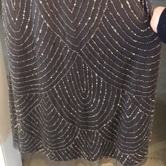 NEW Adrianna Papell Art Deco Beaded Blouson Gown in Gunmetal‎ [SZ 14 ] - Picture 5 of 9